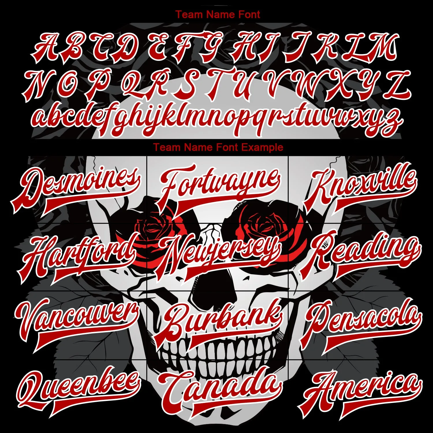 Custom Black Red-White Skull With Roses 3D Bomber Full-Snap Varsity Letterman Jacket