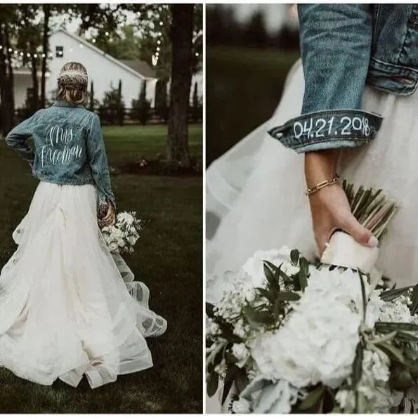 Custom Bridal Jacket Customize With Name, Date on Wrist Modestly Yours