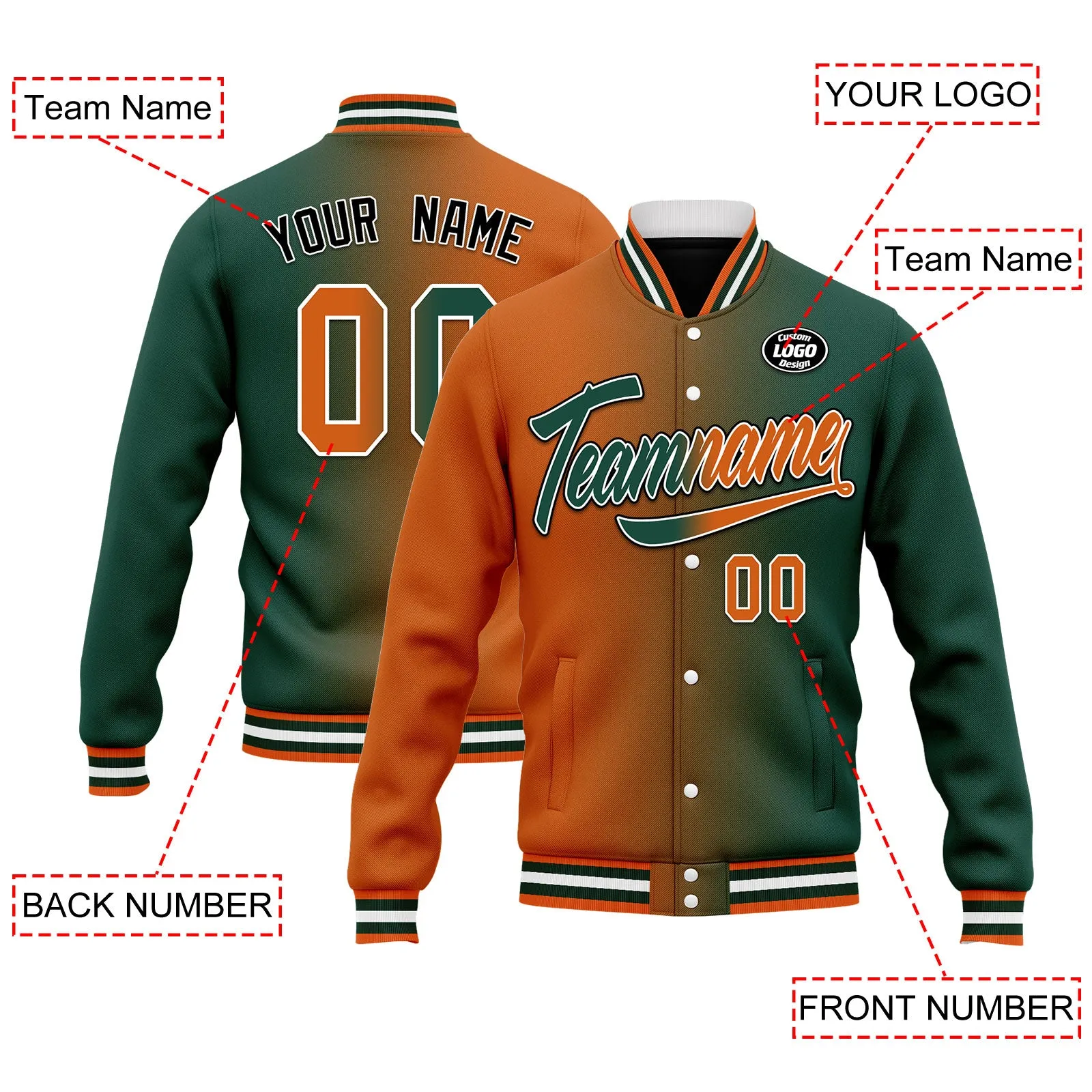 Custom Gradient Fashion Jacket Bomber Full-Snap Varsity Letterman Personalized Jacket FZ005-D028015-7