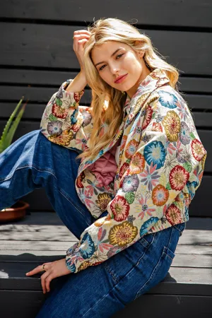 Dahlia Retro Floral Cropped Jacket - Flower Power