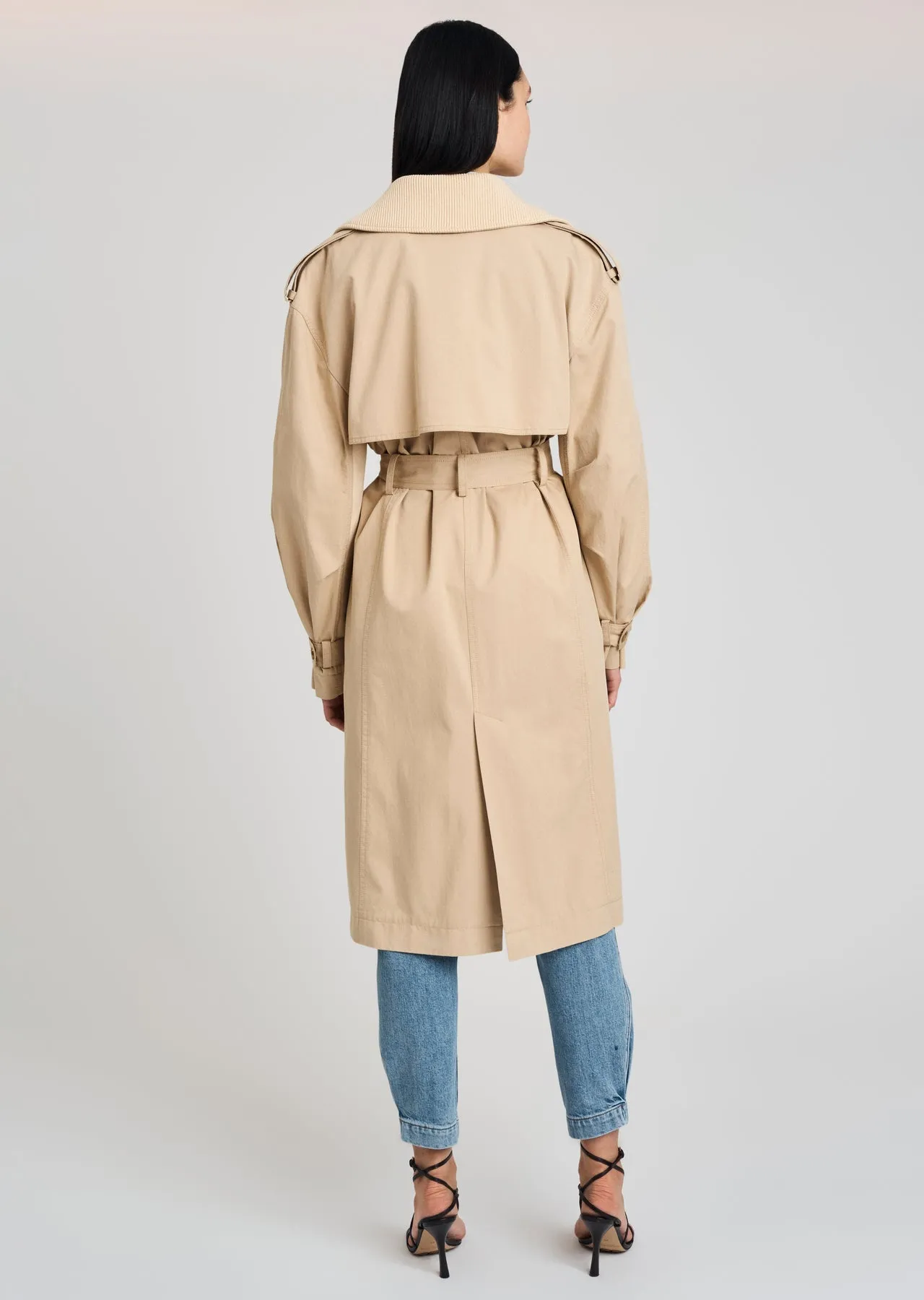 Derek Lam 10 Crosby - Remington Rib Mixed Trench Coat in Khaki