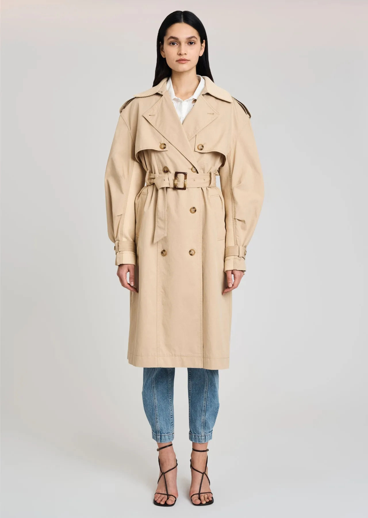 Derek Lam 10 Crosby - Remington Rib Mixed Trench Coat in Khaki