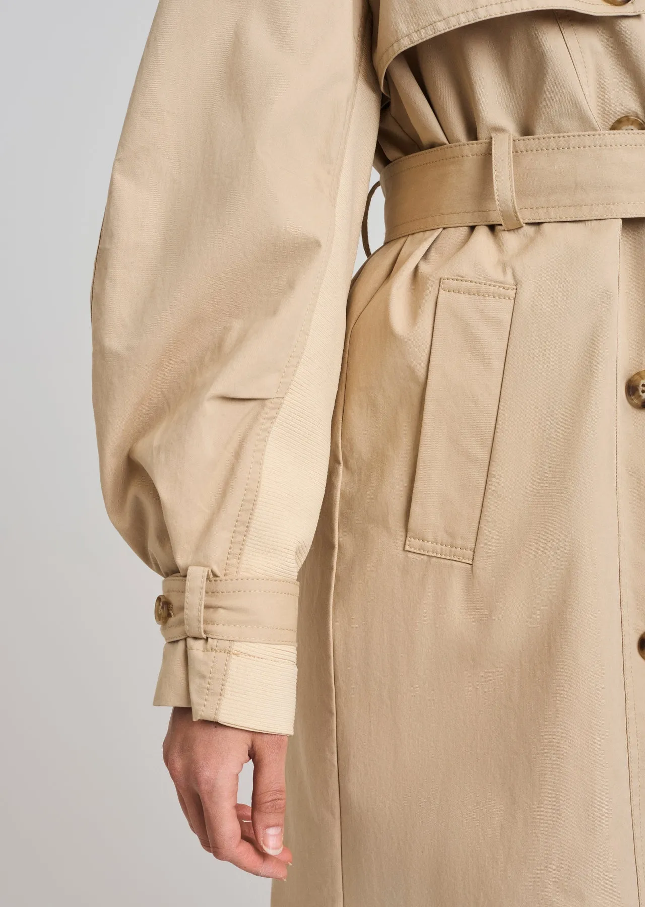 Derek Lam 10 Crosby - Remington Rib Mixed Trench Coat in Khaki