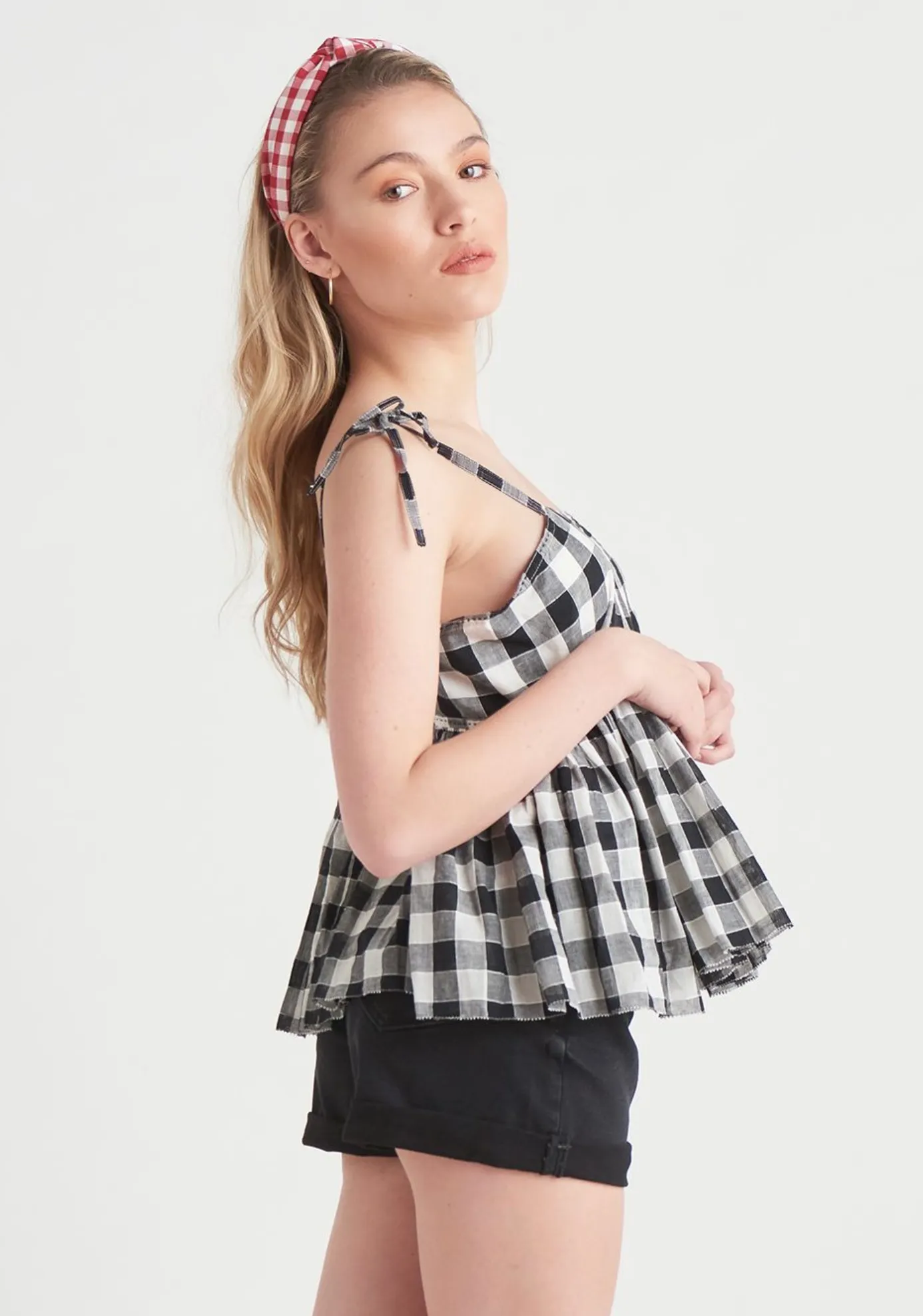 Dex Gingham Peplum Top