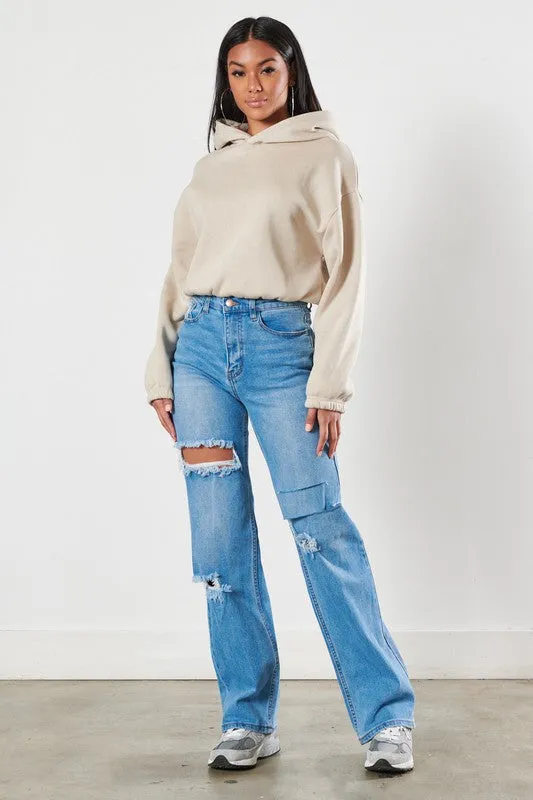 Distressed Medium Stone Wide Leg Jeans