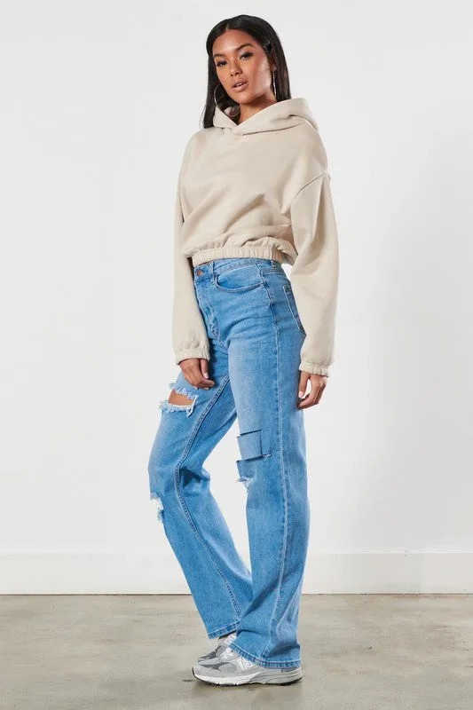 Distressed Medium Stone Wide Leg Jeans