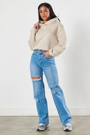 Distressed Medium Stone Wide Leg Jeans