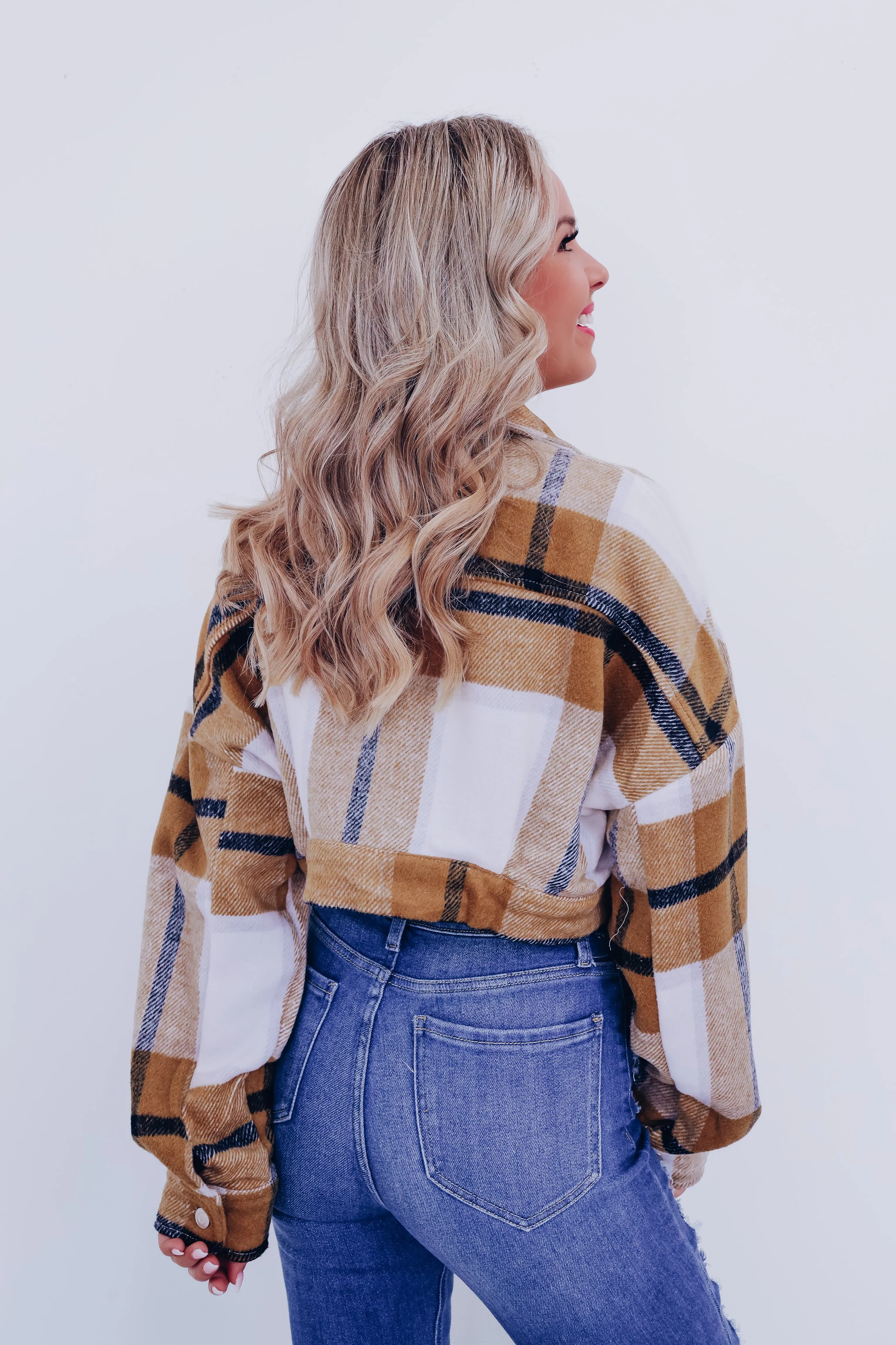 Dixon Cropped Plaid Jacket - Golden Brown