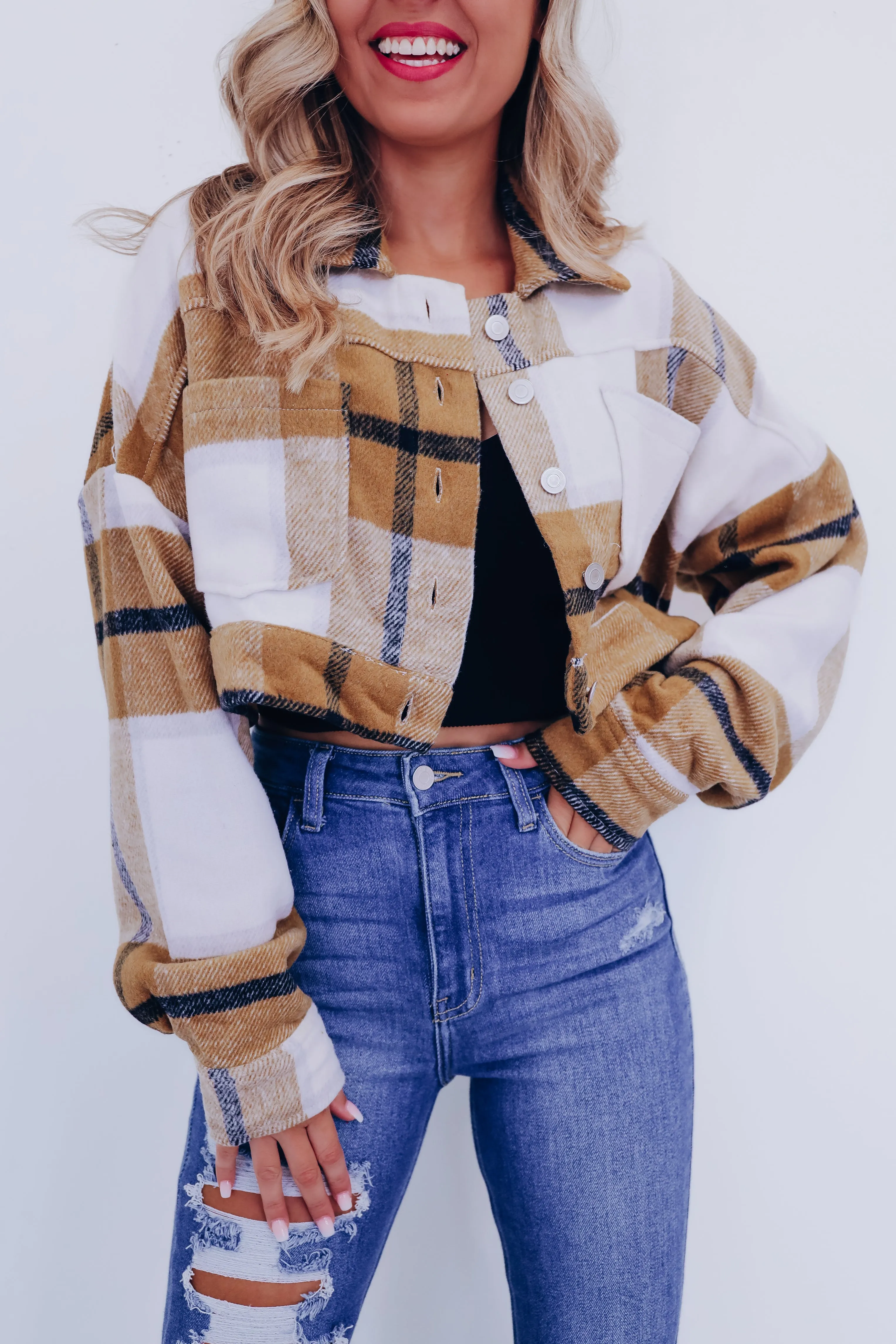 Dixon Cropped Plaid Jacket - Golden Brown