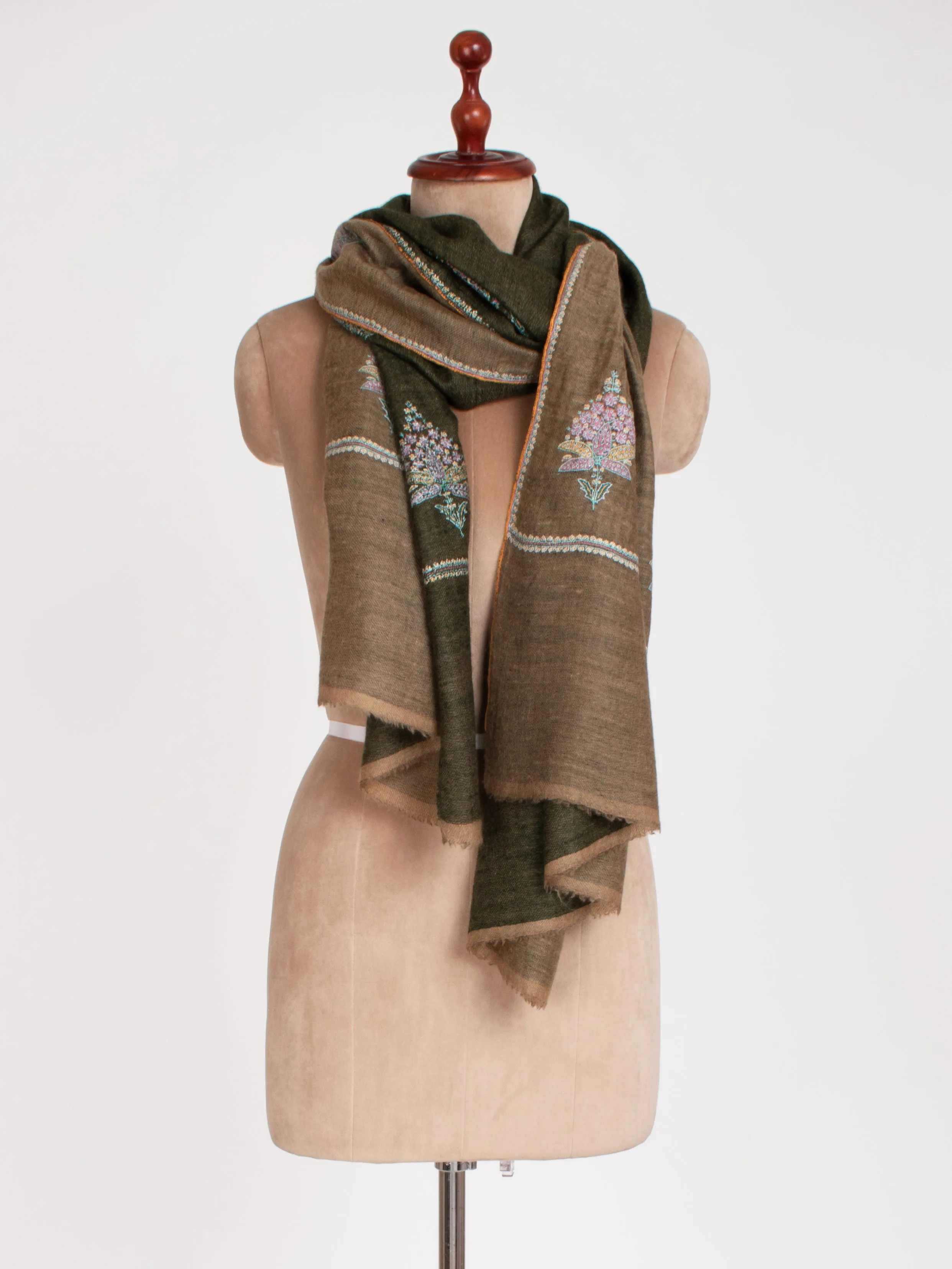 Dorukha Olive Indian Women Cashmere Scarf