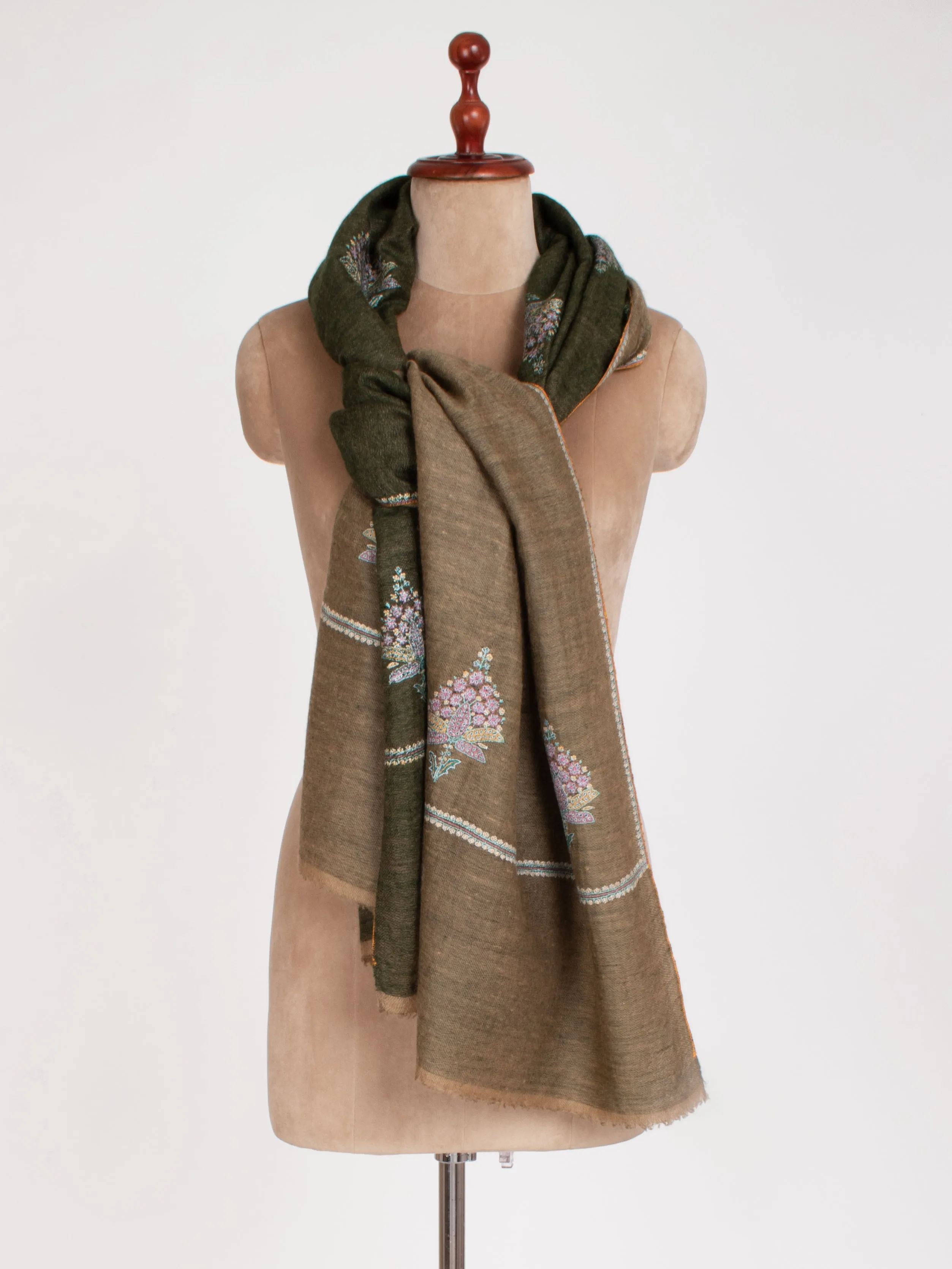 Dorukha Olive Indian Women Cashmere Scarf