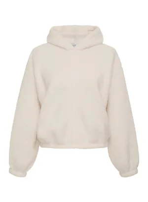 Double Face Sherpa Hooded Zip Jacket Cream