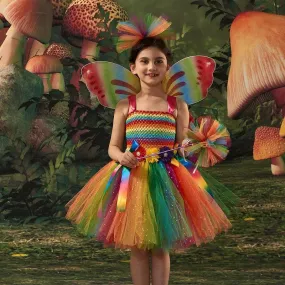 Dreamy Rainbow Fairy Dress Girl's Colorful Butterfly Flower Princess Dress Carnival Christmas performance costumes