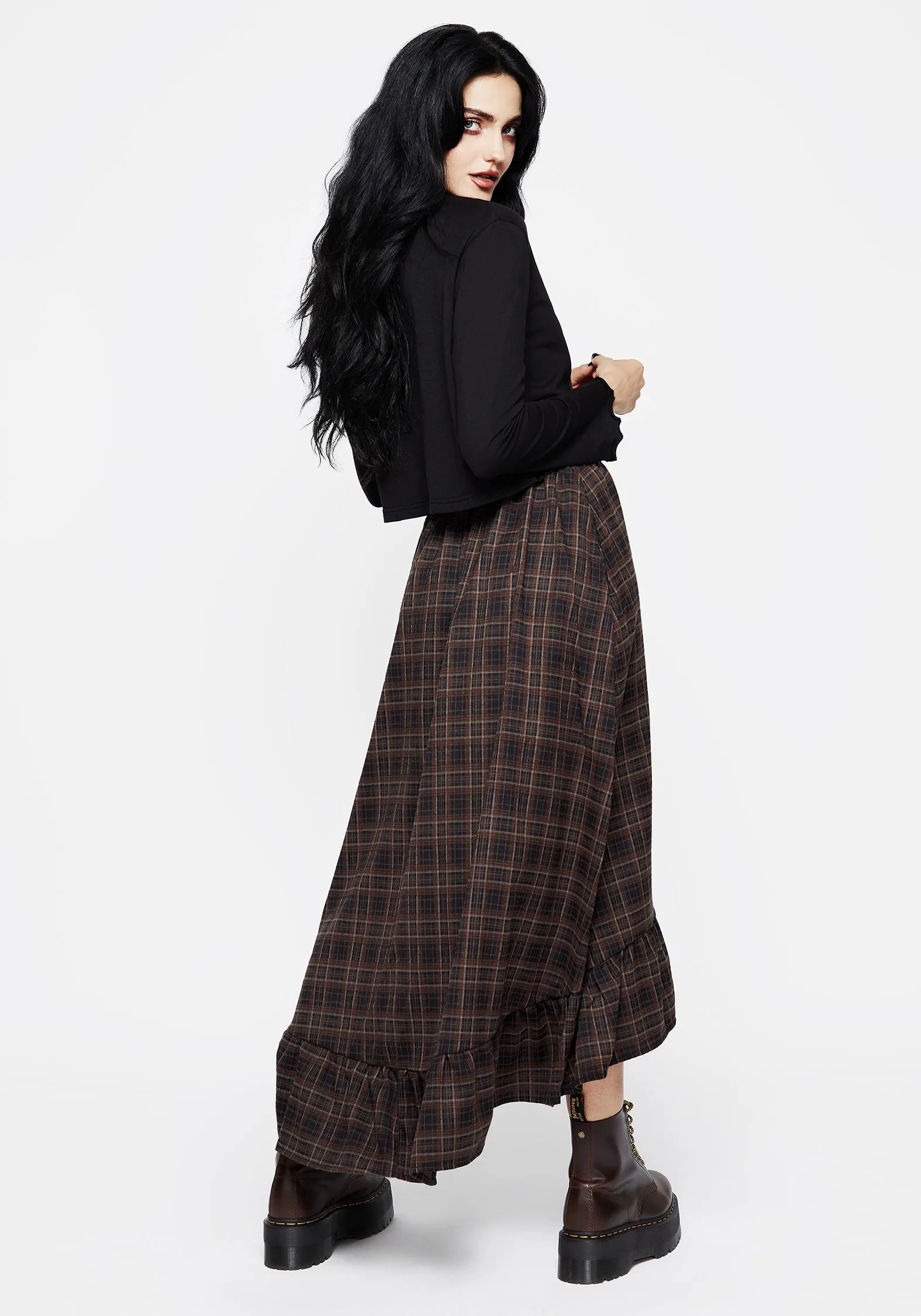 Embla Check Ruffle Maxi Skirt