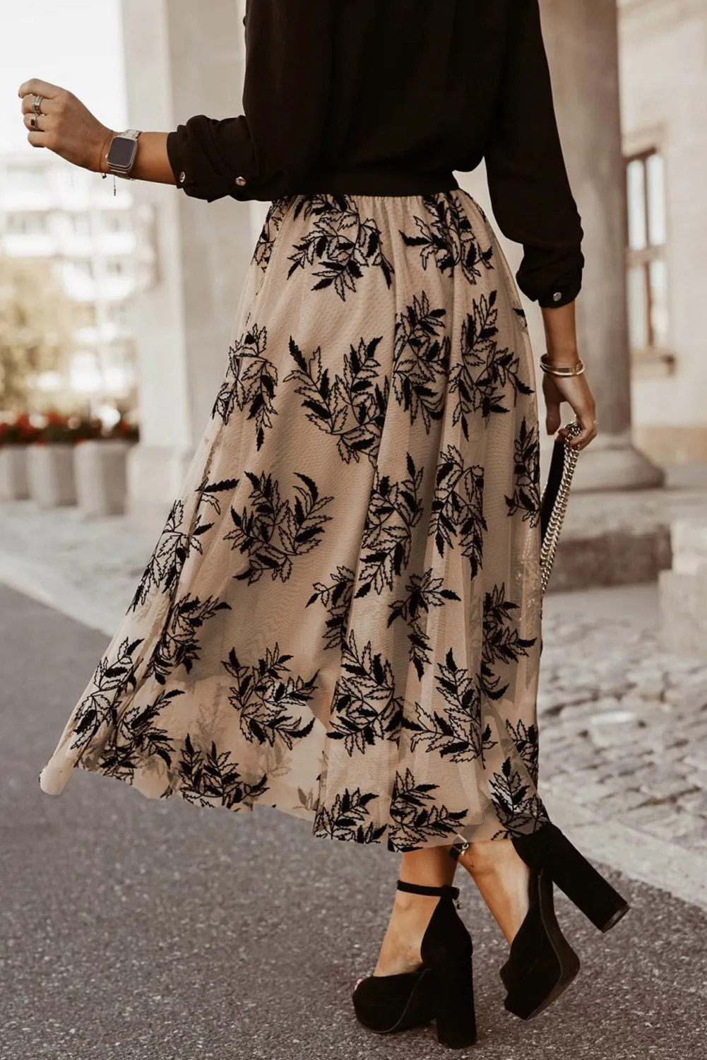 Embroidered High Waist Maxi Skirt