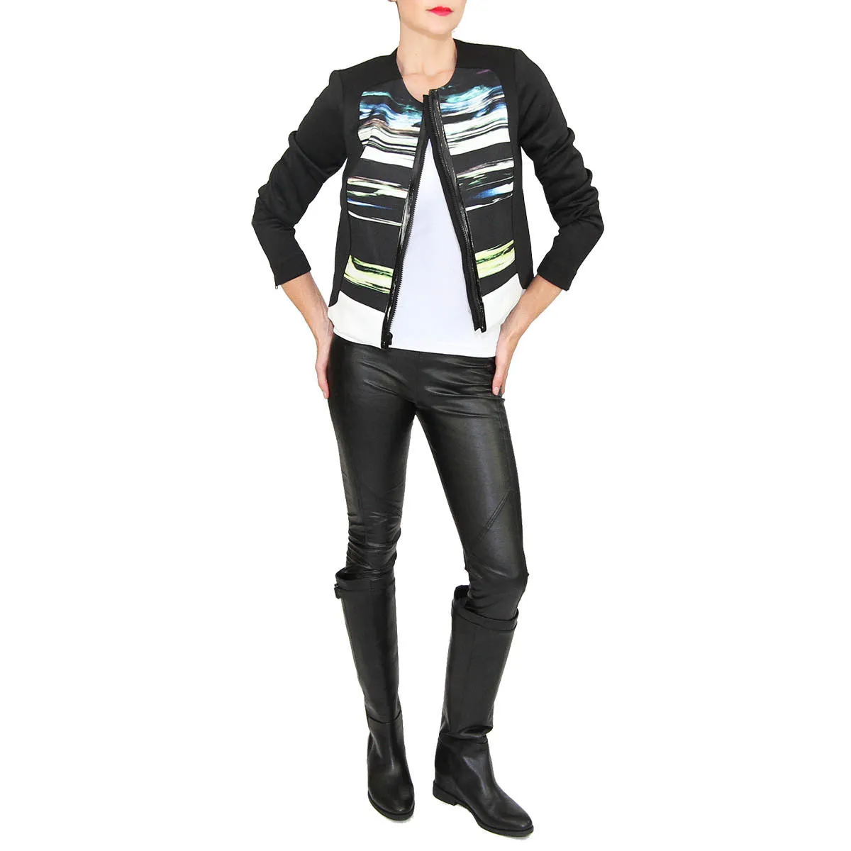 Estrella Jacket - Printed Neoprene Zipper Front Jacket