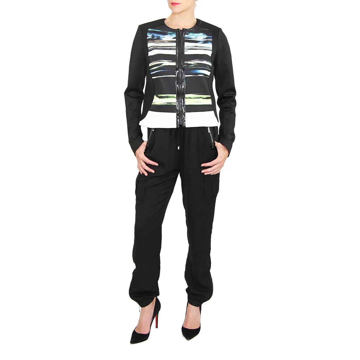 Estrella Jacket - Printed Neoprene Zipper Front Jacket