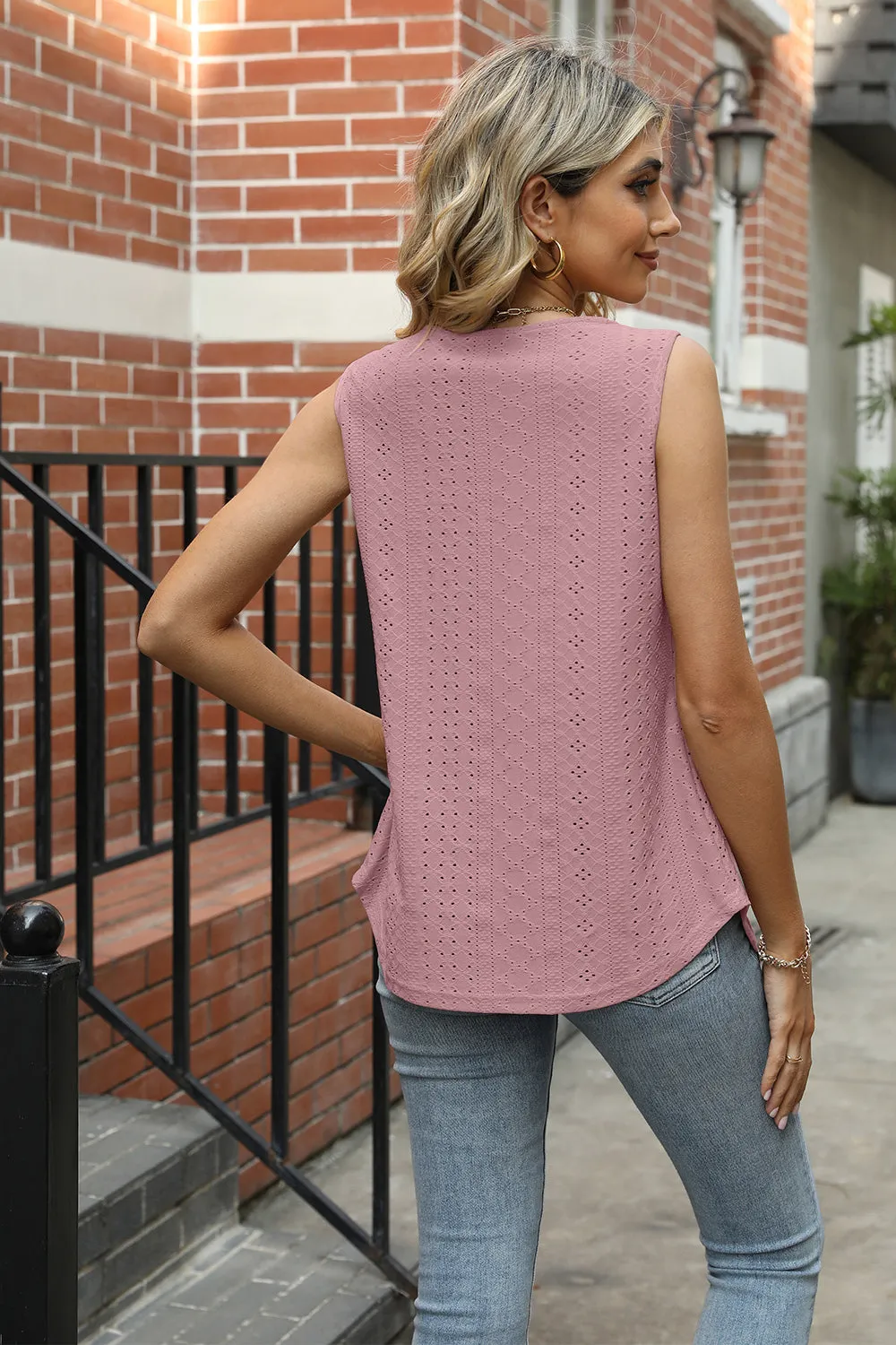 Eyelet Square Neck Tank