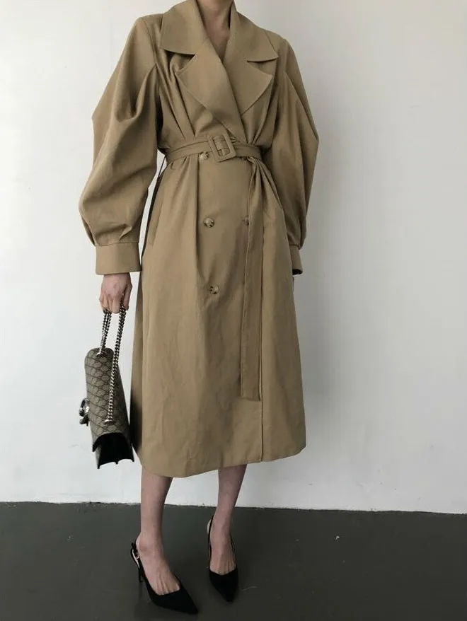 Fall /Autumn Casual Vintage Double Breasted Simple Classic Long Trench Coat