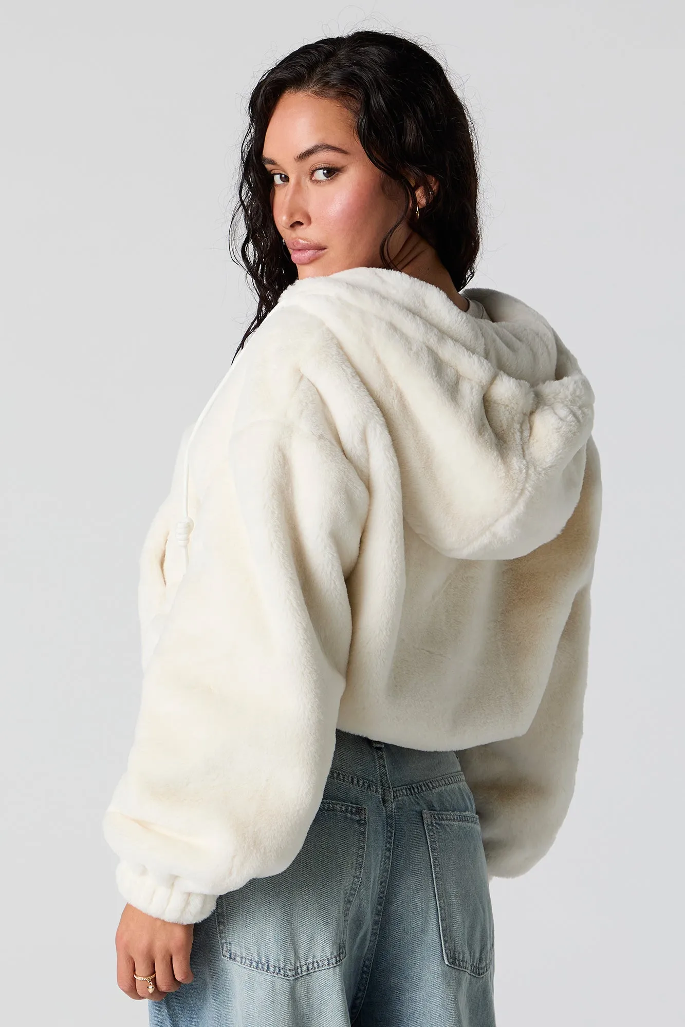 Faux Fur Hooded Bomber Jacket