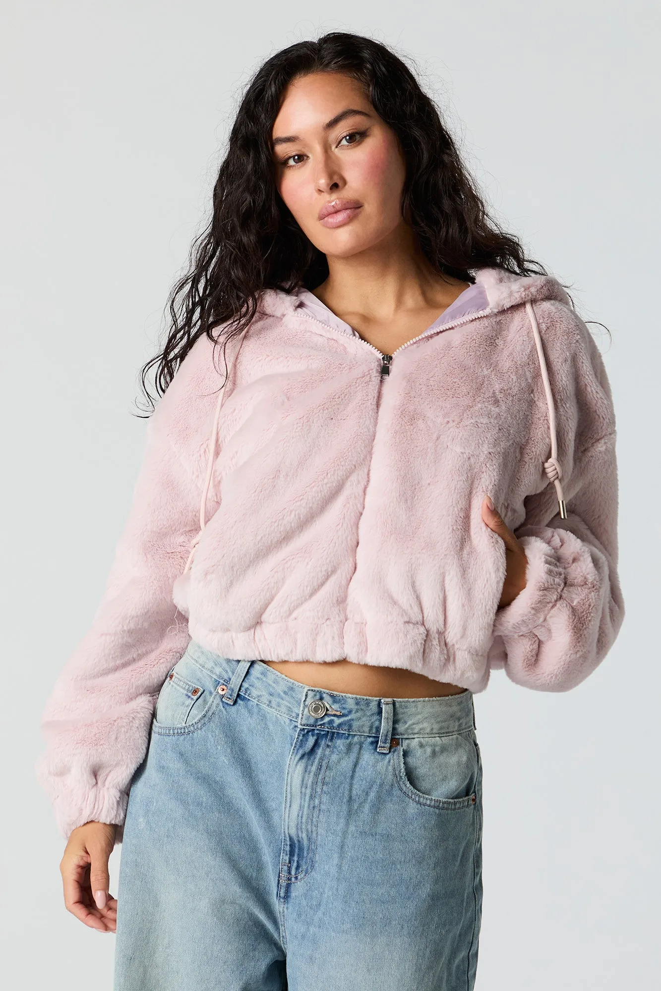 Faux Fur Hooded Bomber Jacket