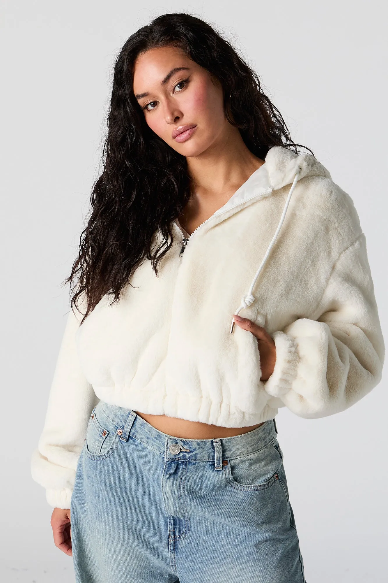 Faux Fur Hooded Bomber Jacket