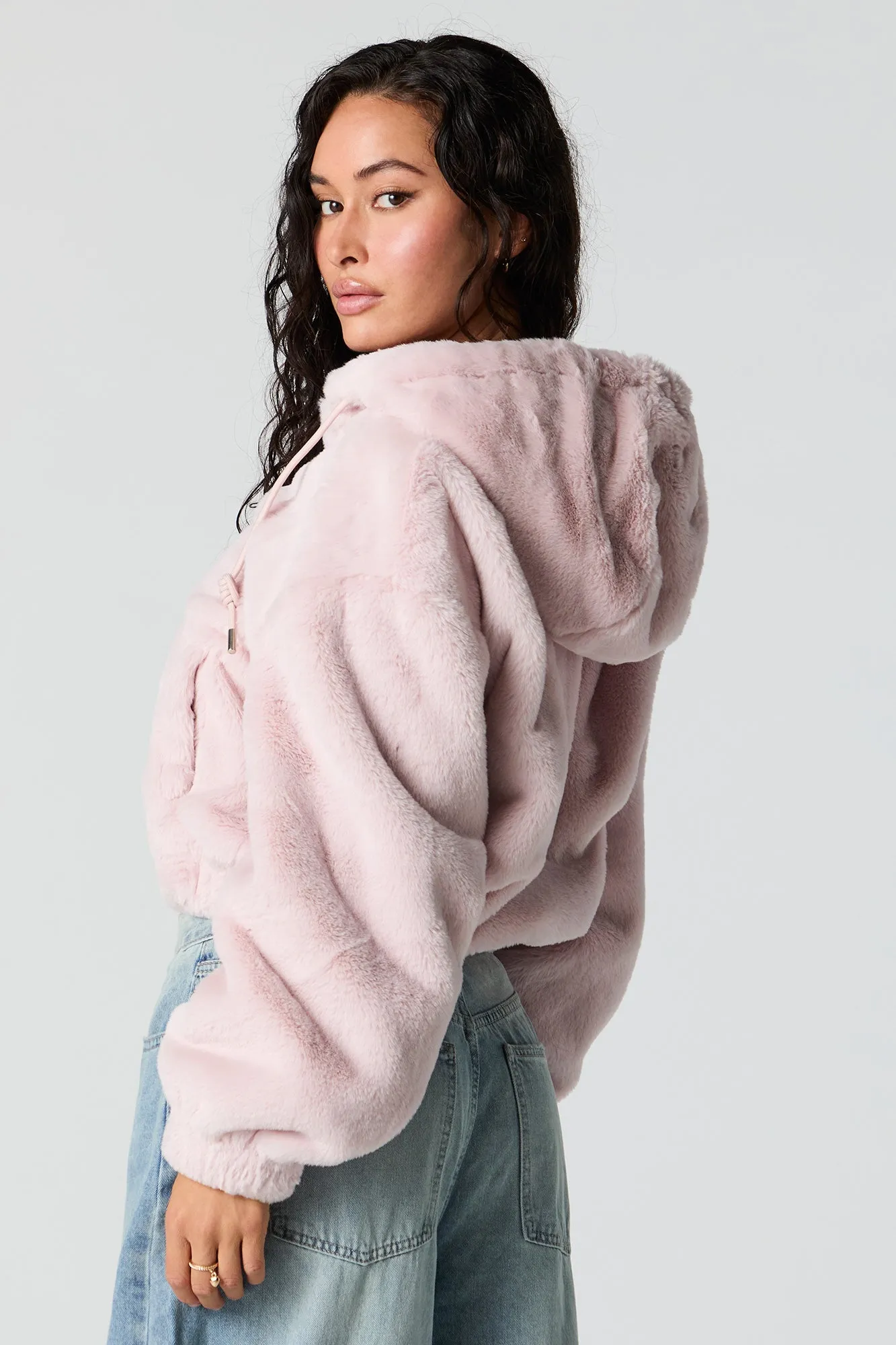 Faux Fur Hooded Bomber Jacket