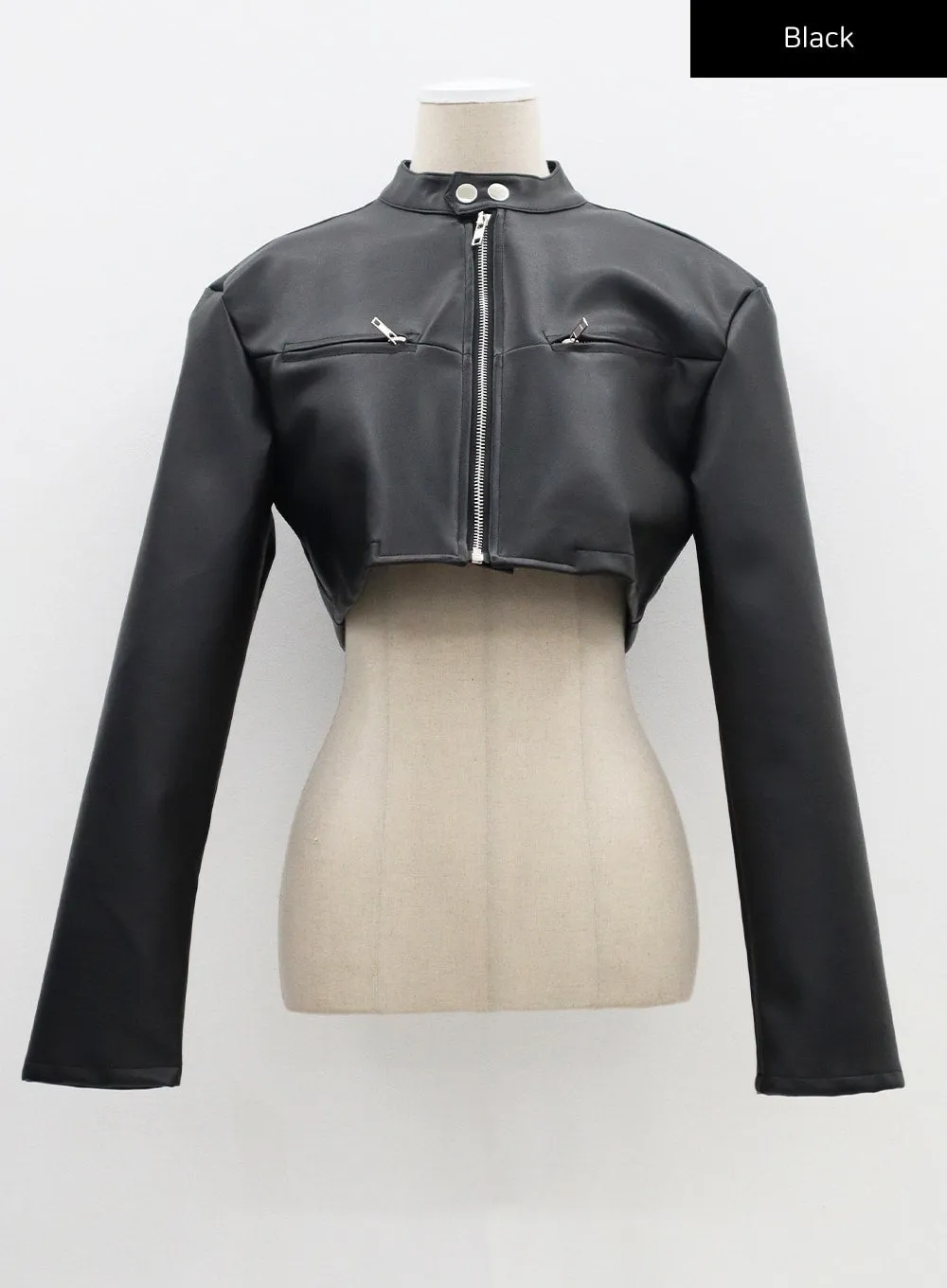 Faux Leather Cropped Zip-Up Jacket CF301