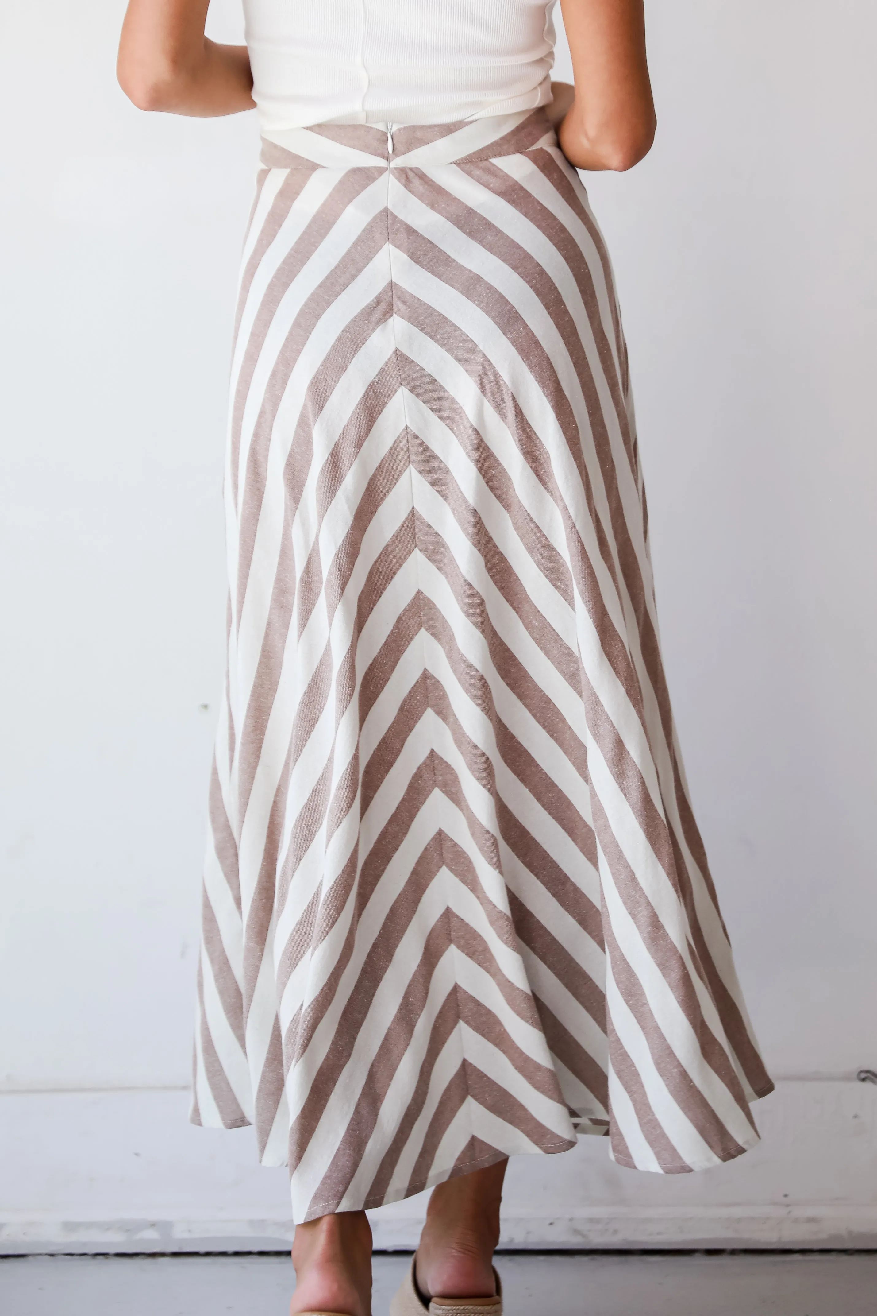 FINAL SALE - Completely Endearing Taupe Striped Maxi Skirt