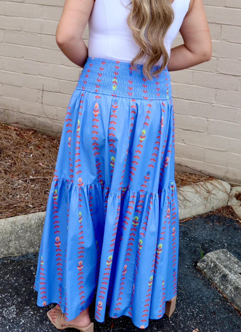 Floral Vine Maxi Skirt | Blue