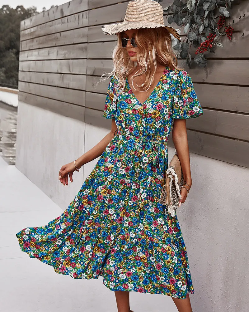 Flower Field Wrapped Summer Dress