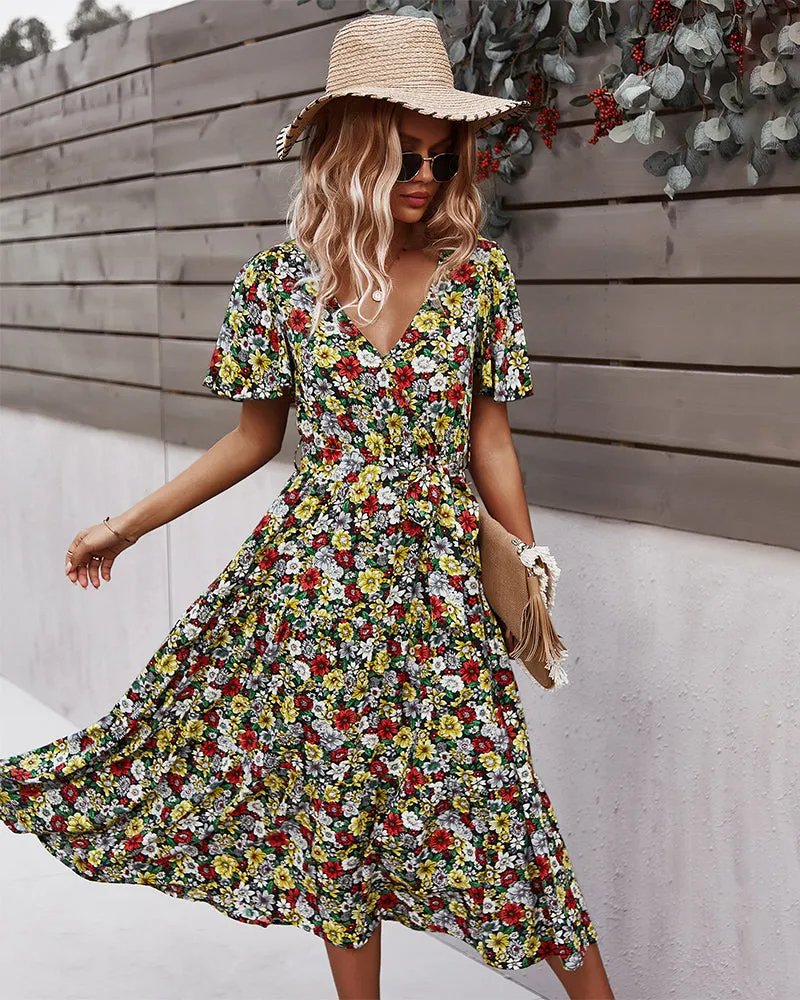 Flower Field Wrapped Summer Dress