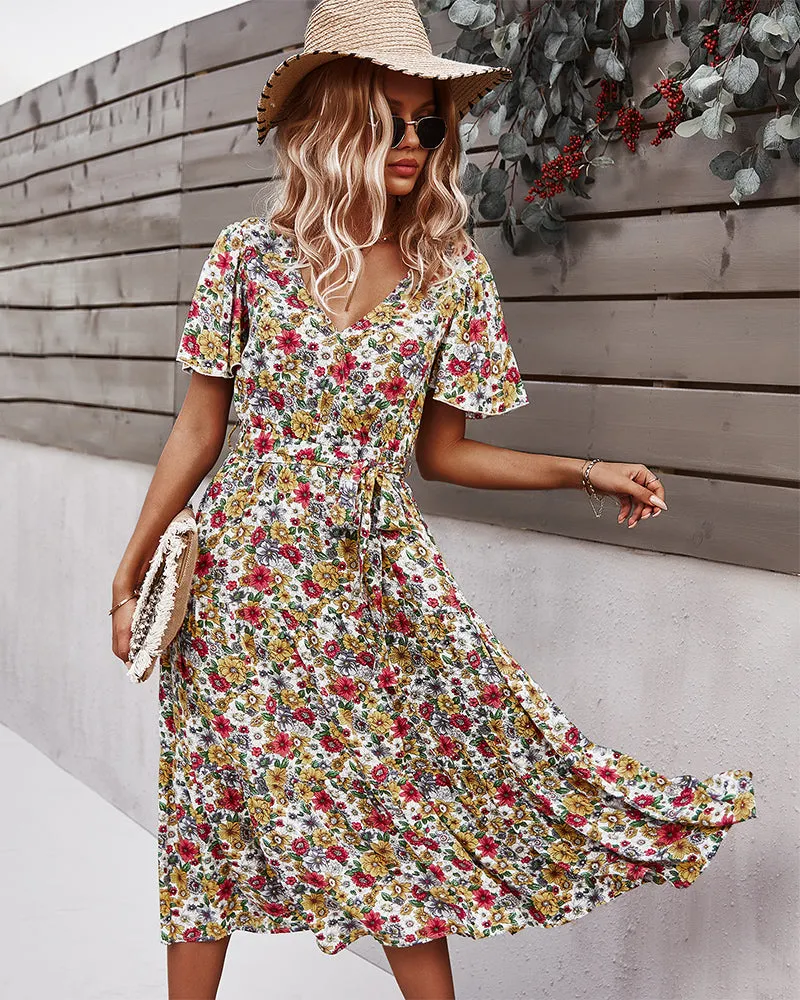 Flower Field Wrapped Summer Dress