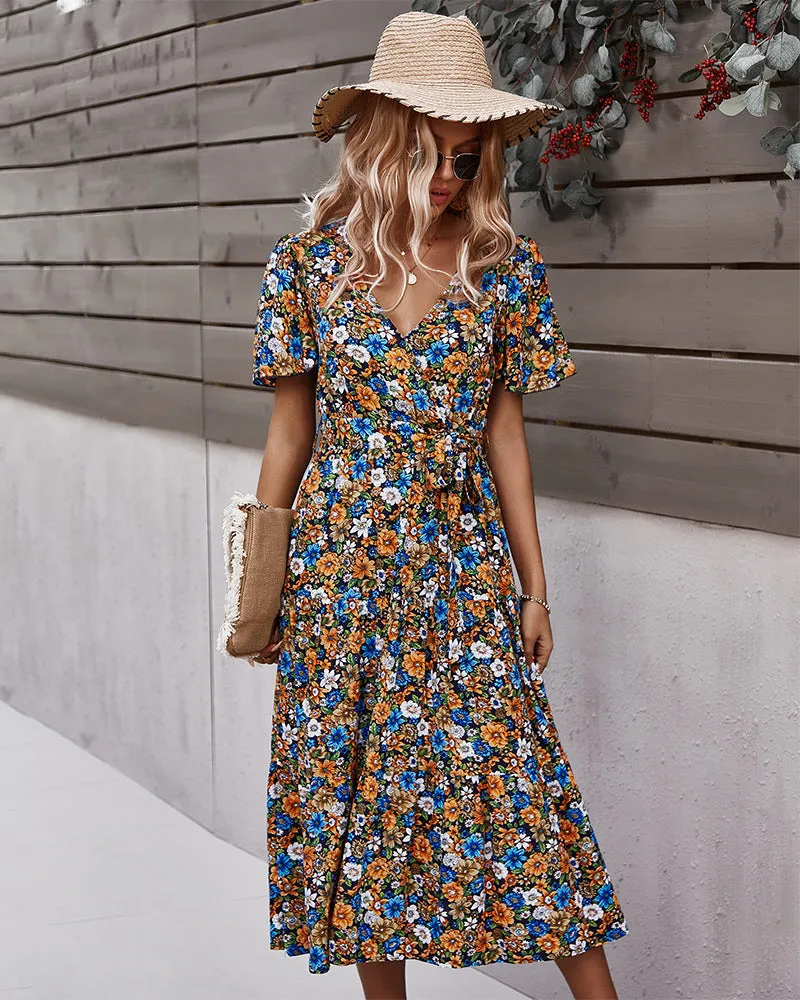 Flower Field Wrapped Summer Dress