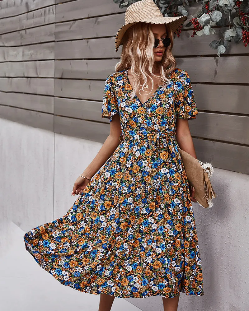 Flower Field Wrapped Summer Dress