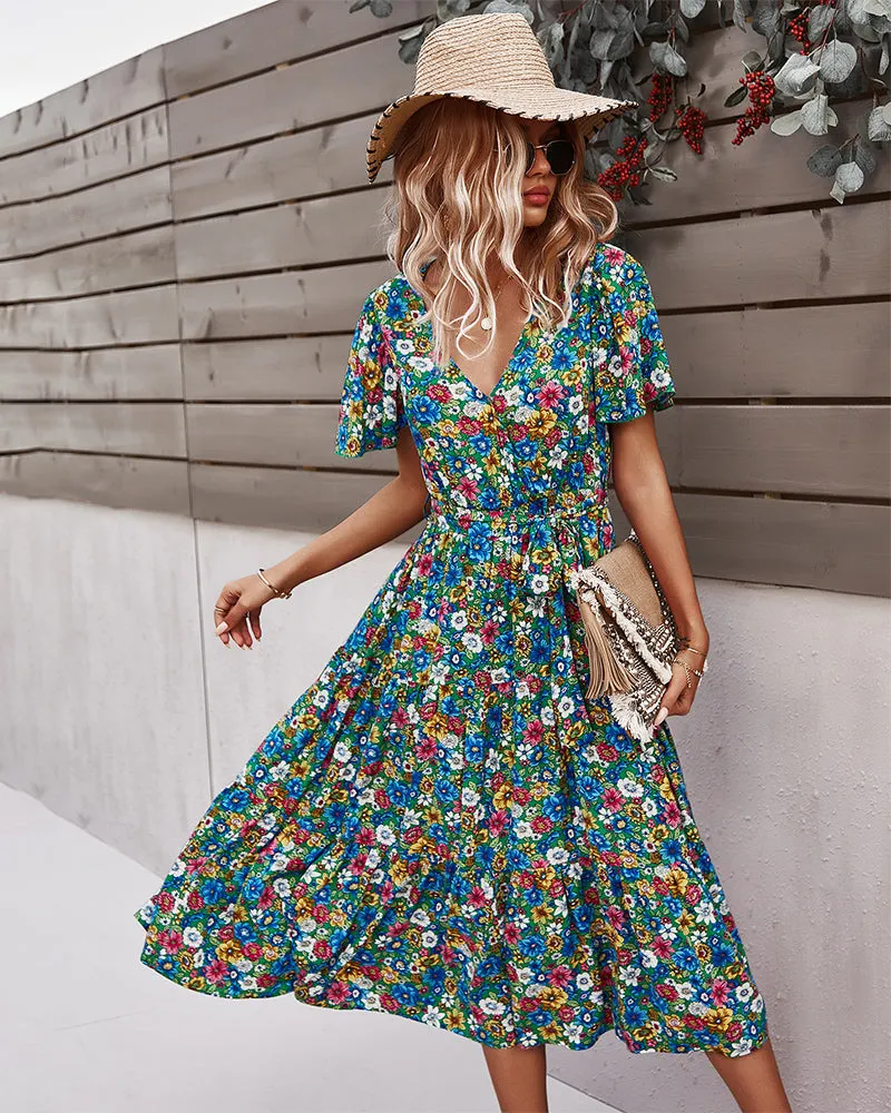 Flower Field Wrapped Summer Dress