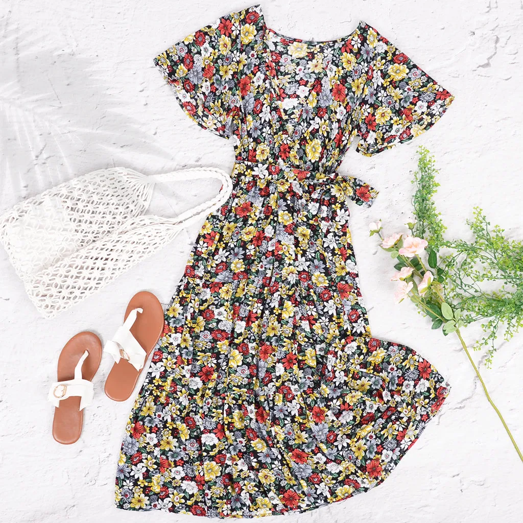 Flower Field Wrapped Summer Dress