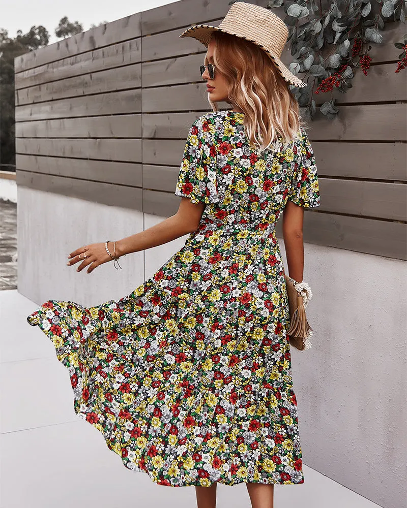 Flower Field Wrapped Summer Dress