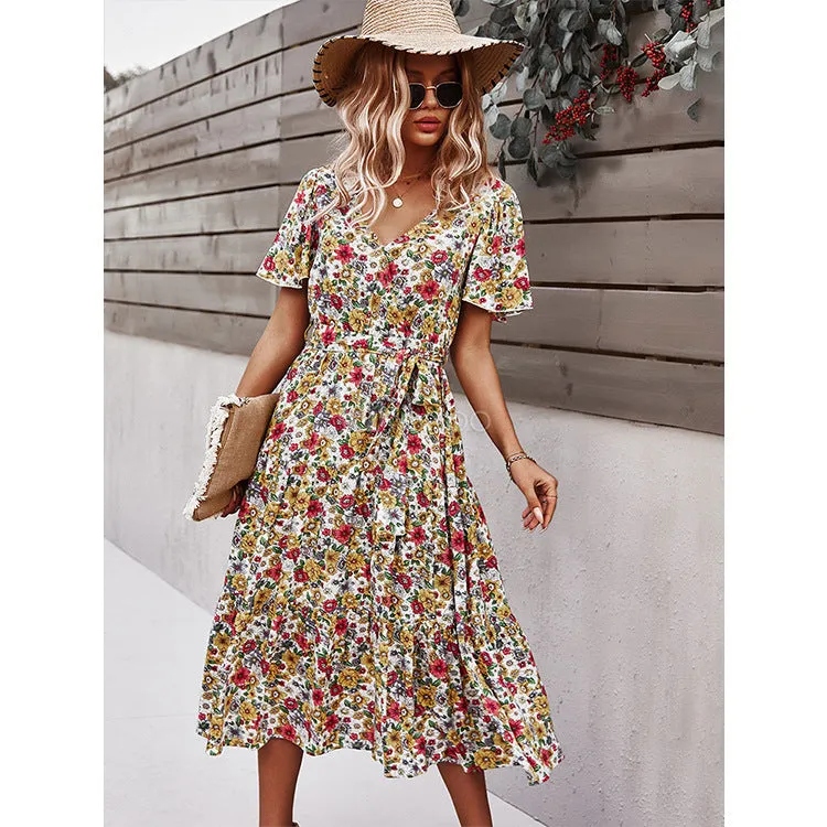 Flower Field Wrapped Summer Dress