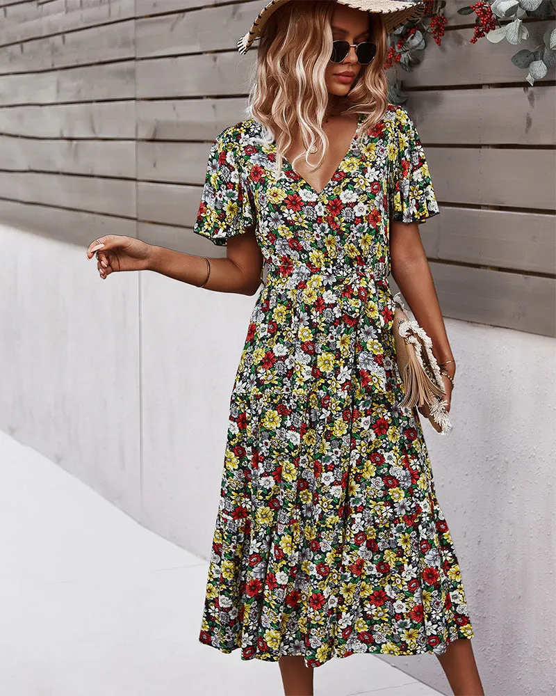 Flower Field Wrapped Summer Dress