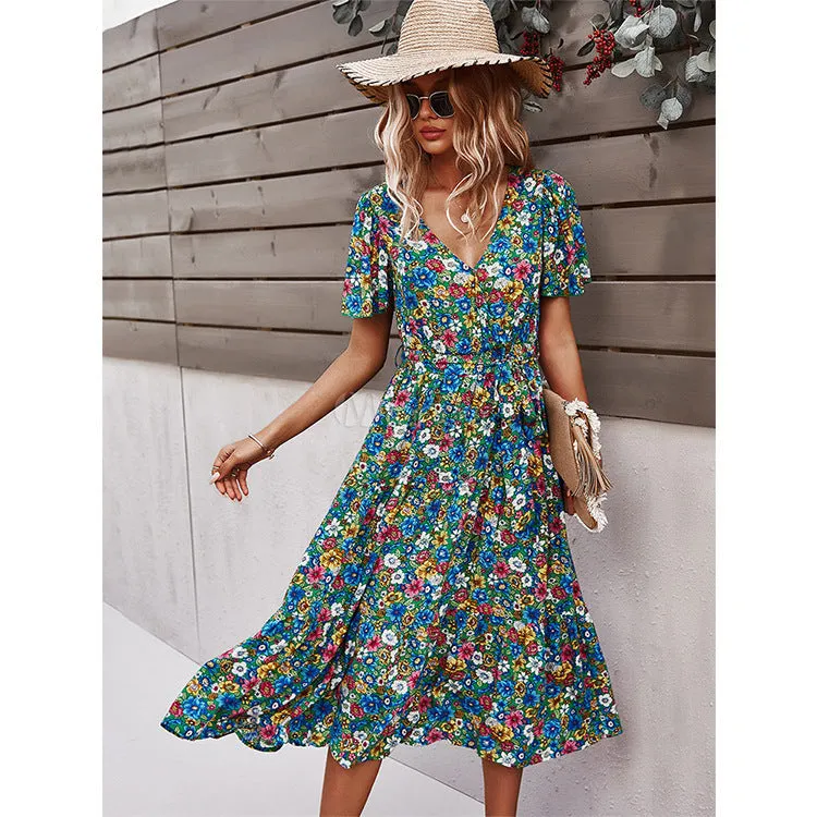 Flower Field Wrapped Summer Dress