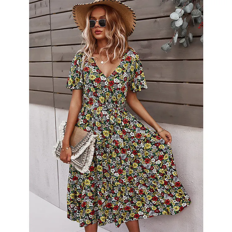 Flower Field Wrapped Summer Dress