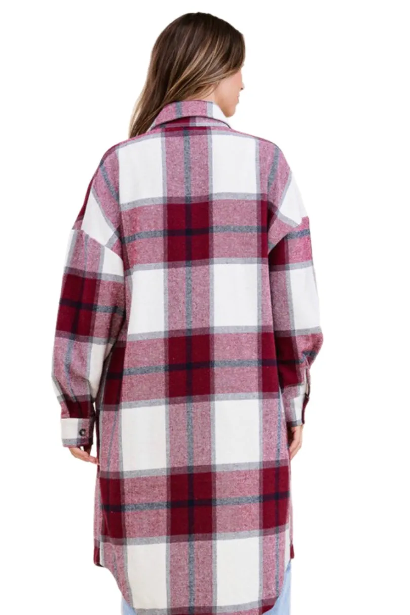 Full Length Plaid Jacket Style 3137 in Burgundy