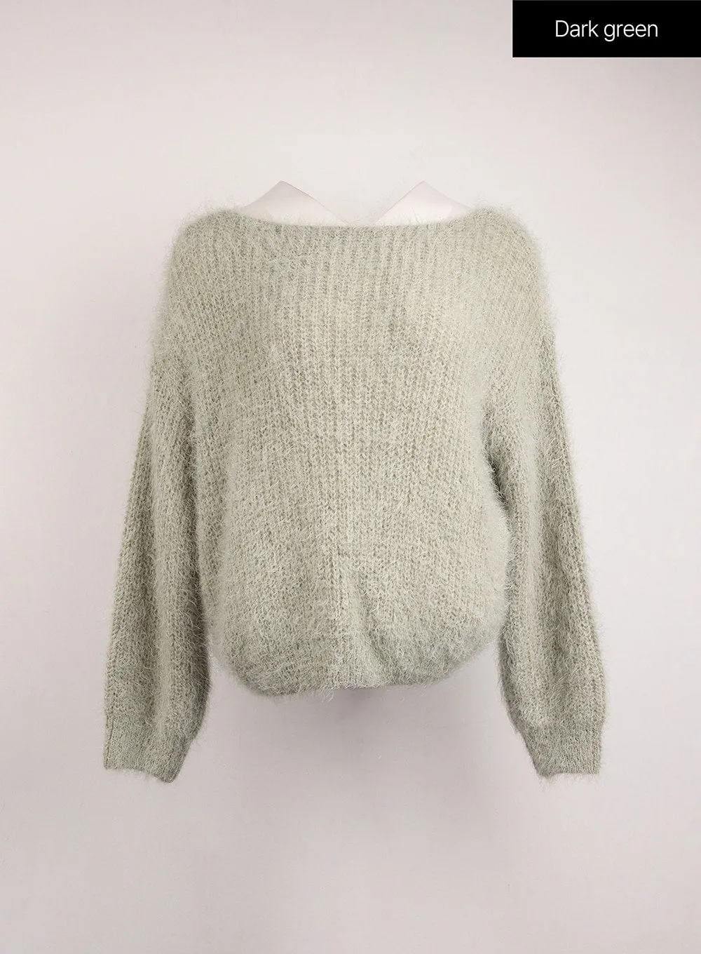 Fuzzy Boat Neck Knit Sweater IJ410