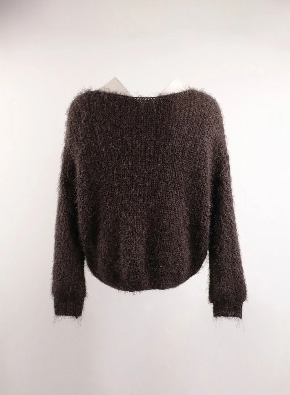 Fuzzy Boat Neck Knit Sweater IJ410