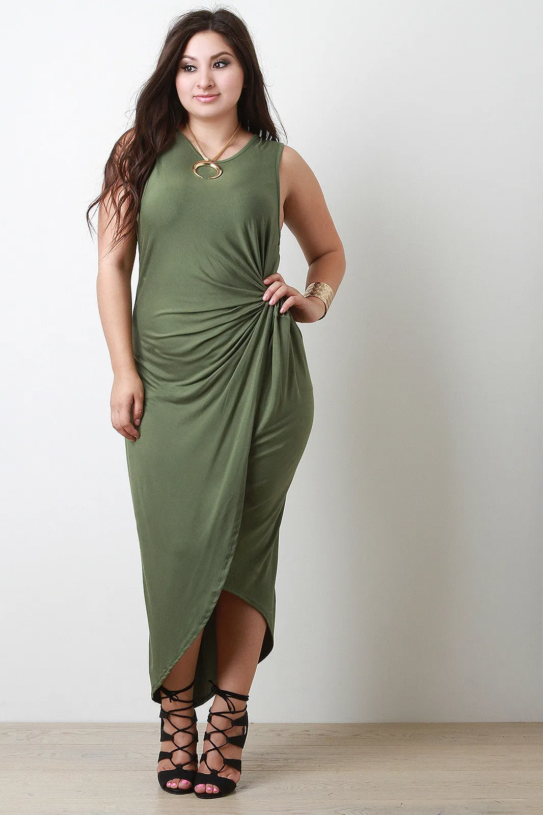 Gathered Side Drape Sleeveless Dress