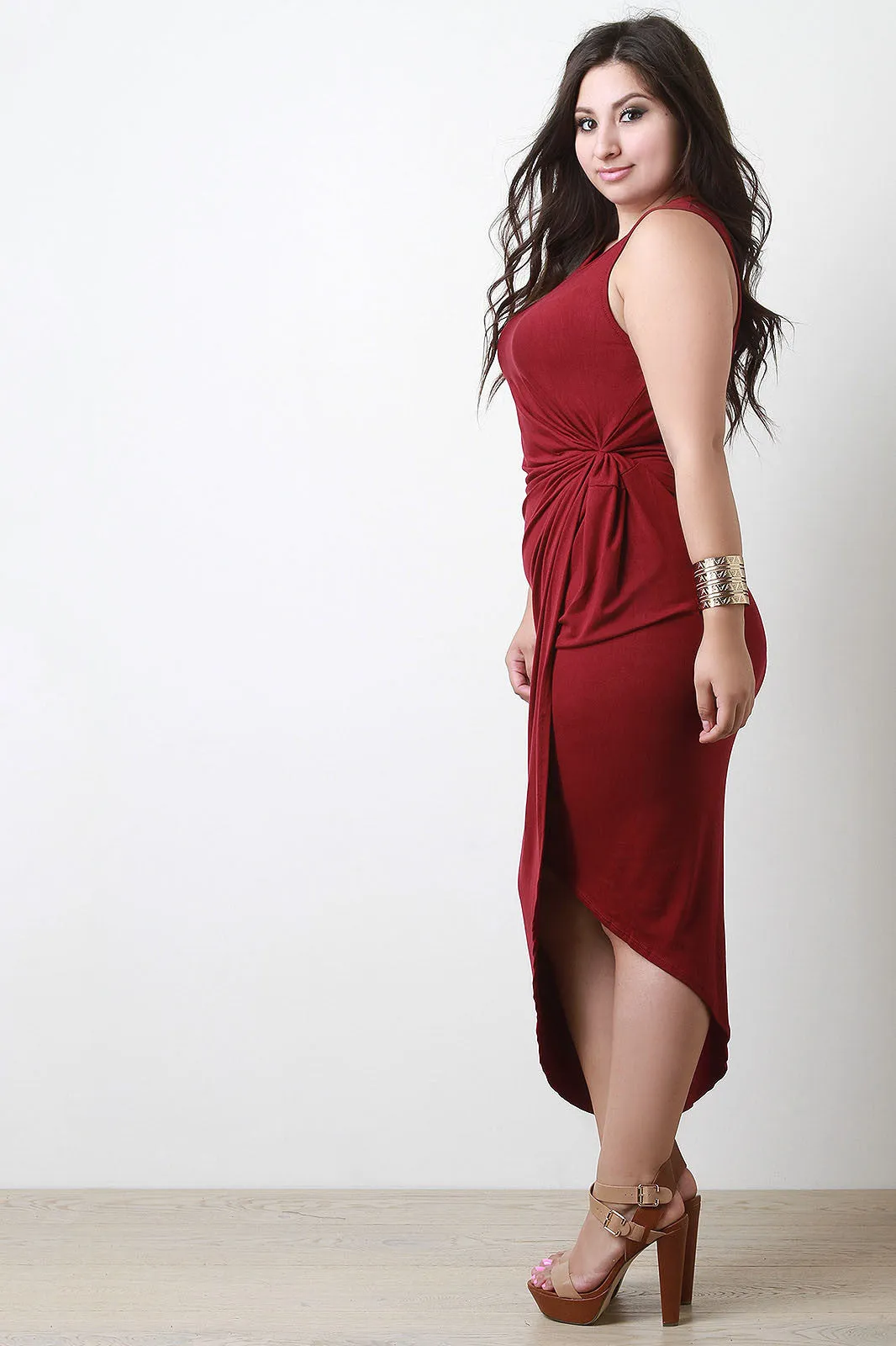 Gathered Side Drape Sleeveless Dress