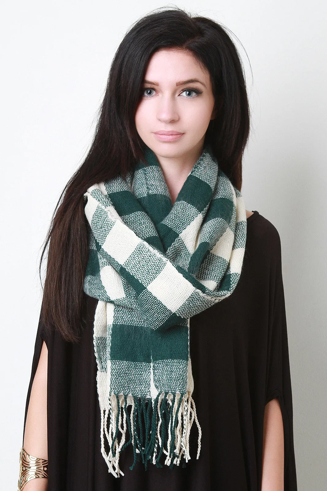 Gauze Knit Plaid Scarf