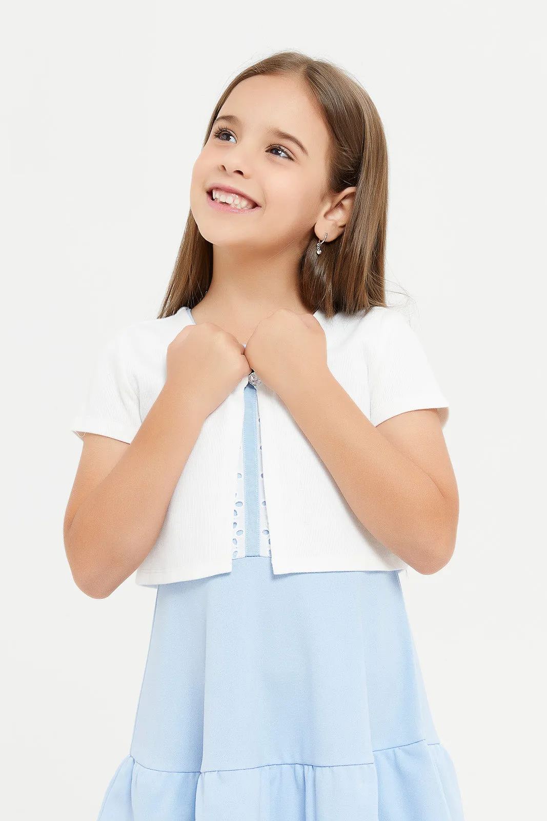 Girls Blue Dress Cardigan