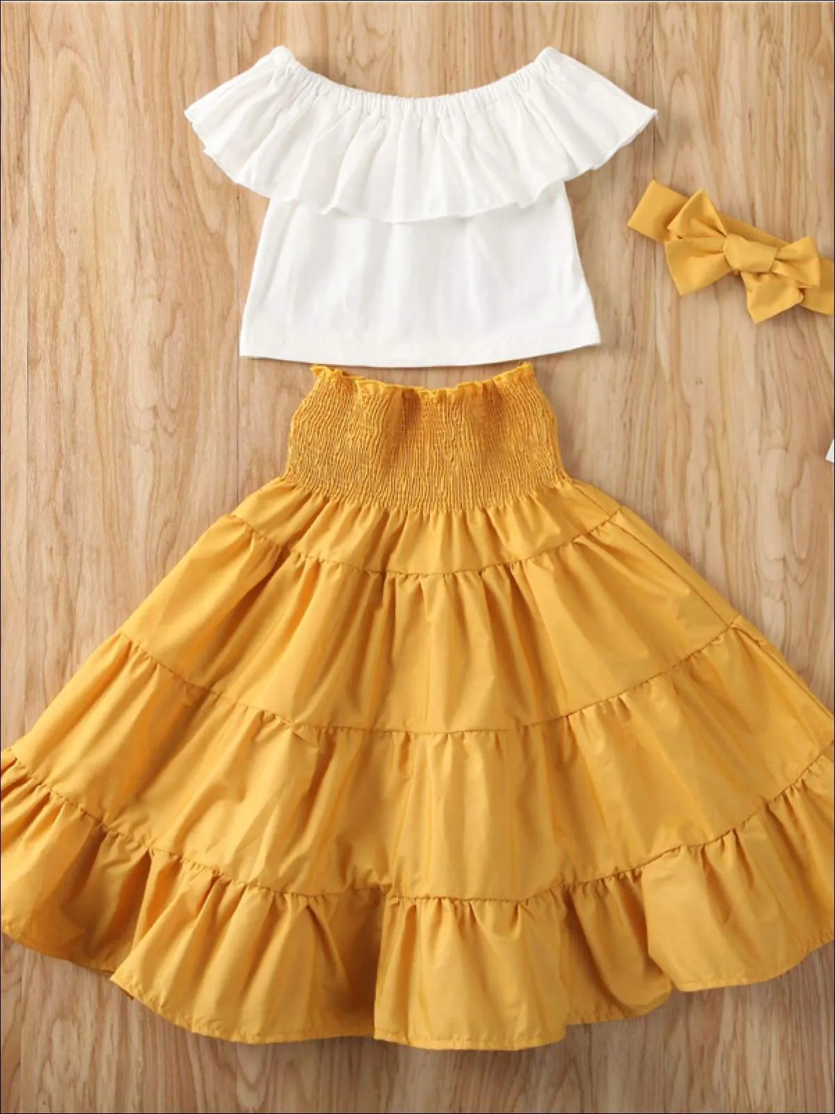 Girls Boho Maxi Skirt And Ruffled Top Set